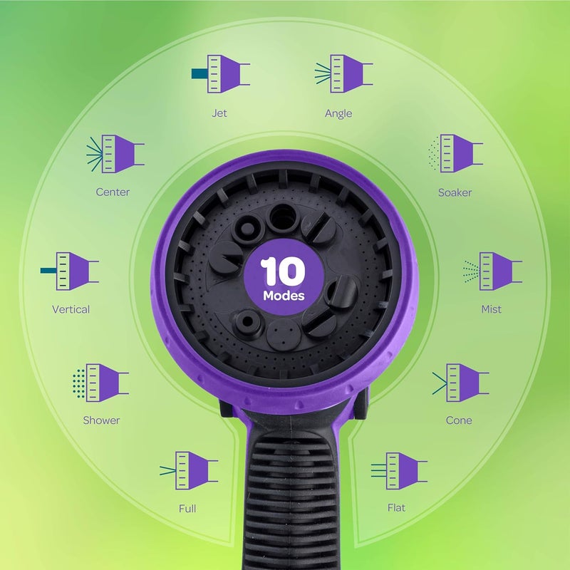 SEWANTA Hose Nozzle [Purple] Heavy Duty Hose Sprayer With 10 Adjustable Watering Patterns. Thumb Control Design, Comfortable Ergonomic Grip, Garden Hose Nozzle for Watering Plants & Lawns/Fun showers/Cleaning - Image 3